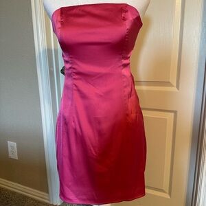 Pink Satin Strapless Cocktail Dress
